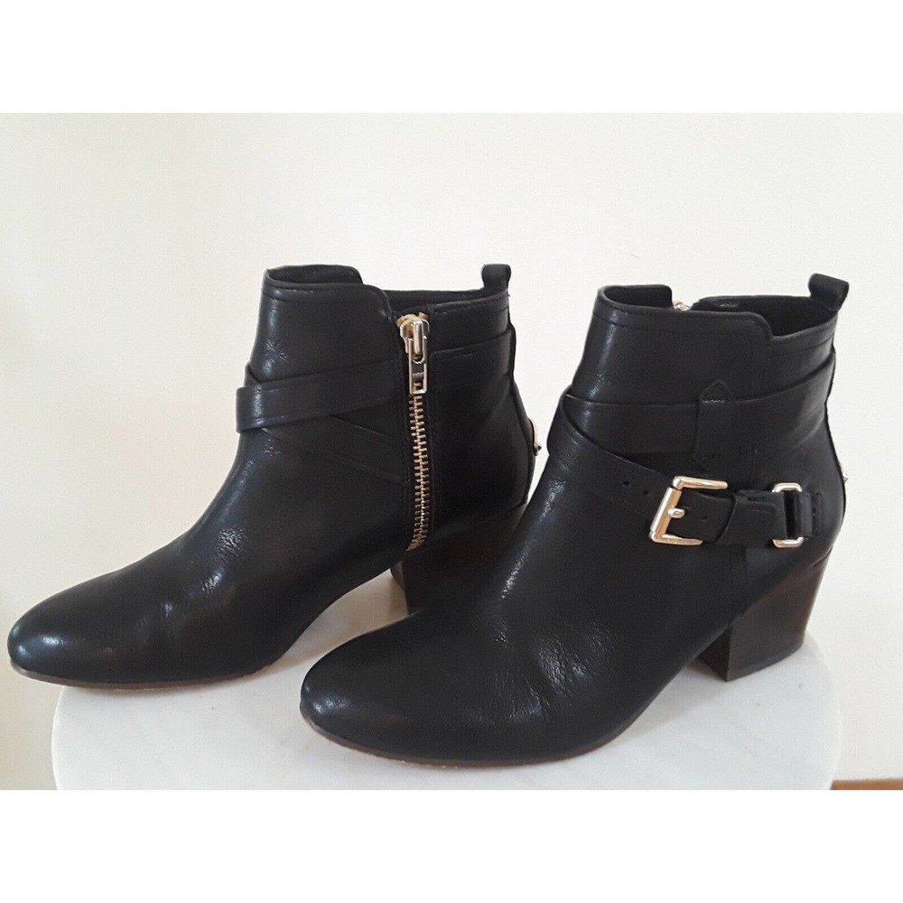 Womens Coach New York Pauline Black Leather & Suede Ankle Booties Emblem NWOT